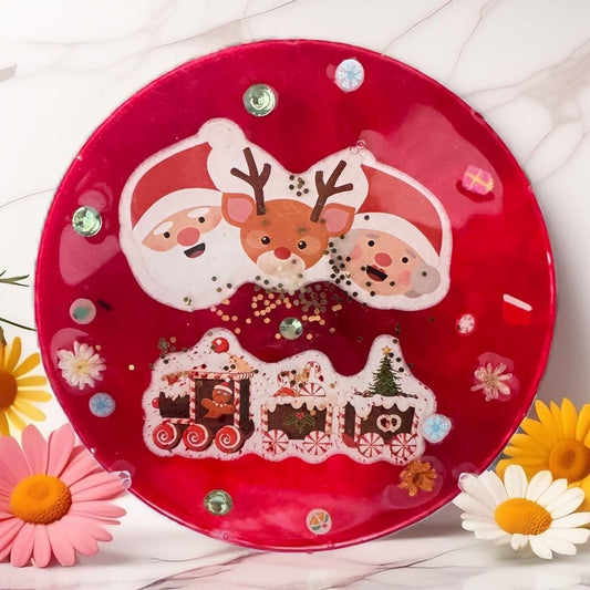 Santa and Reindeer Christmas Train plate