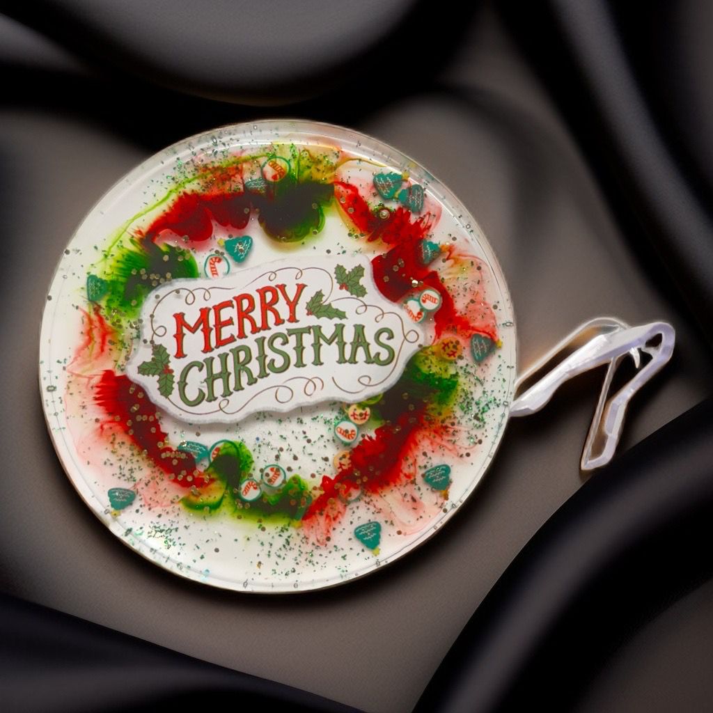 Decorative plate with 'Merry Christmas' text and colorful design .