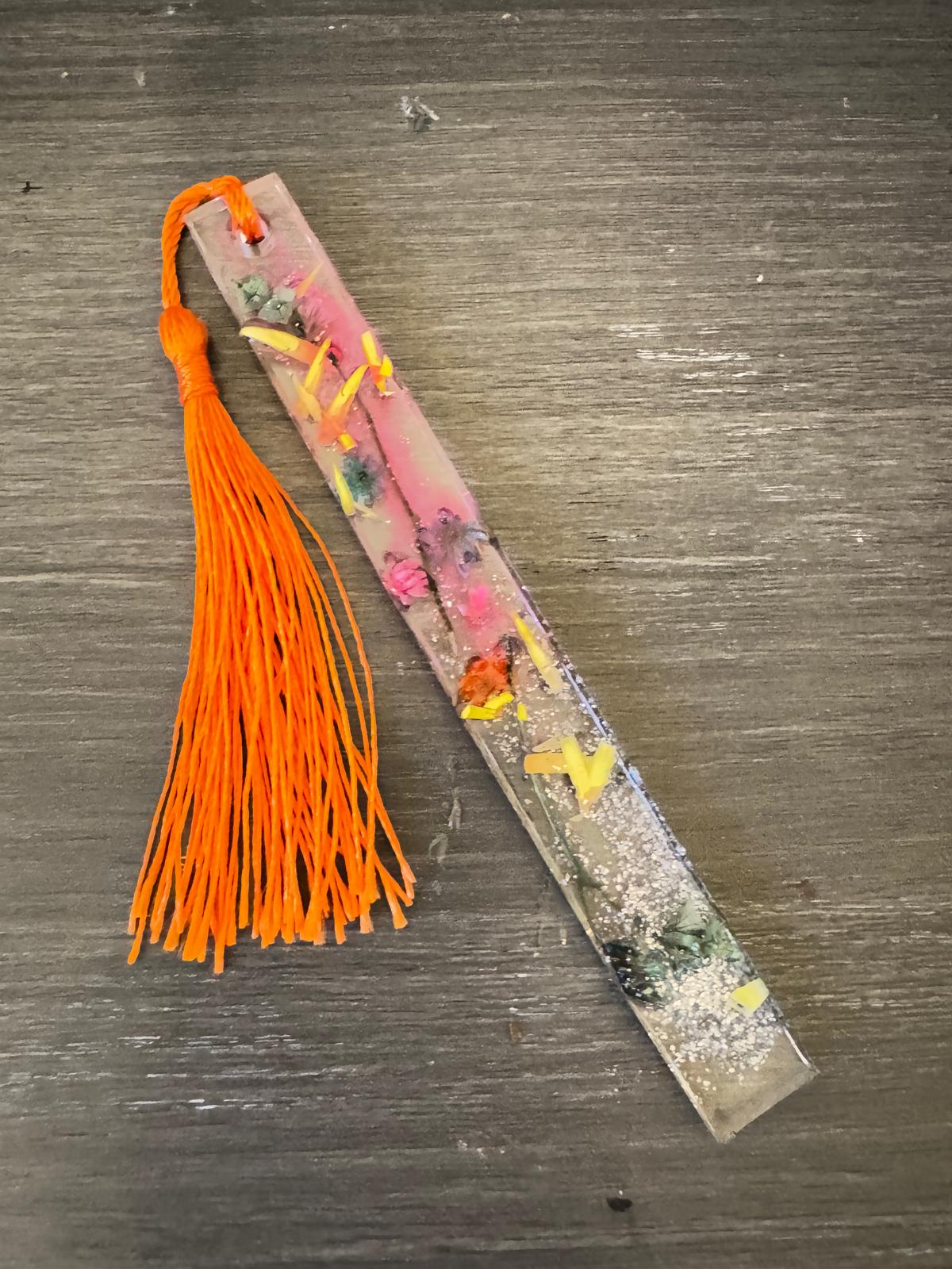 Handcrafted Resin Bookmark with Orange Tassel