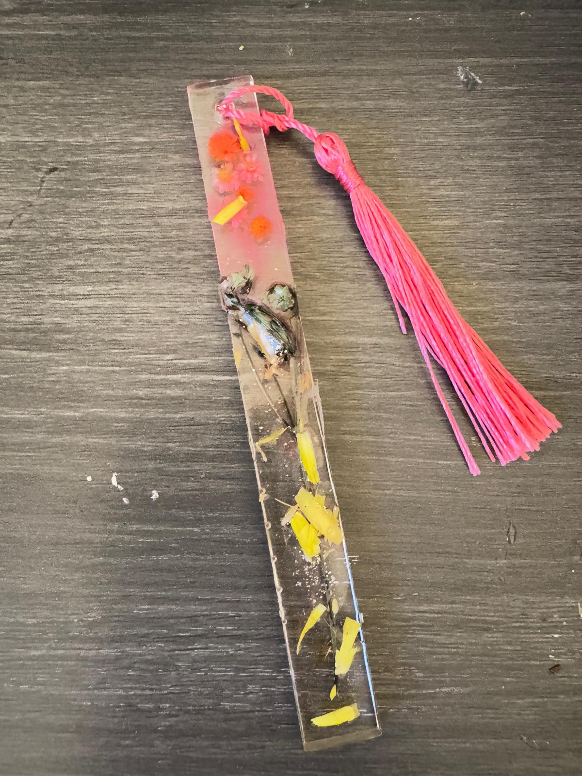 Handcrafted Resin Bookmark with Pink Tassel