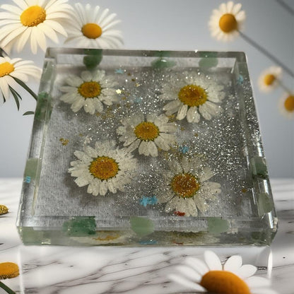 Daisy Delight Resin Coaster" - GalaxyArtWork