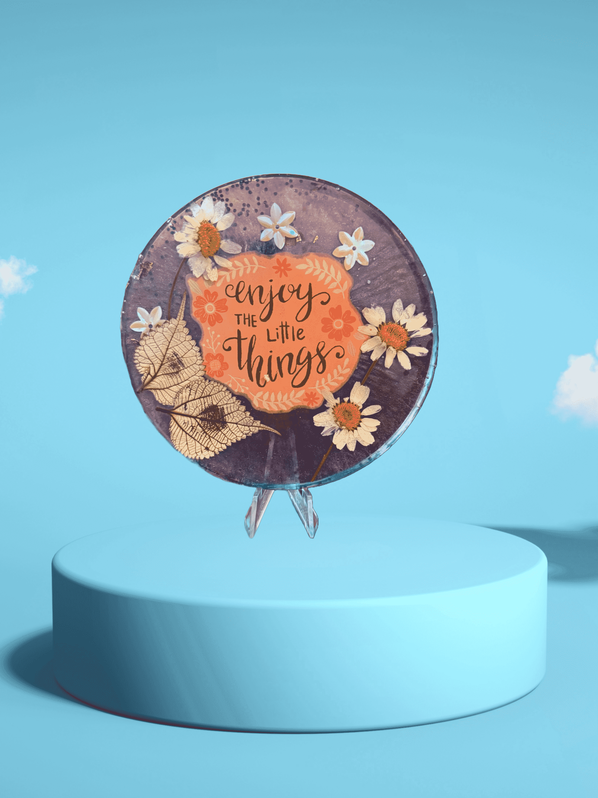 Enjoy the Little Things – Handmade Floral Resin Art Plaque
