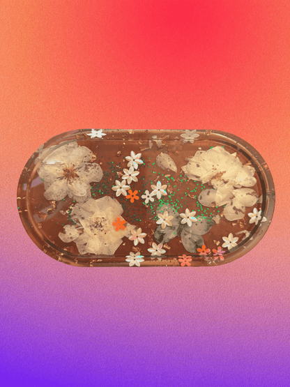Blossom Breeze Floral Resin Tray – Handmade Art & Craft