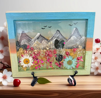 3D Mountain Landscape with Real Dried Flowers