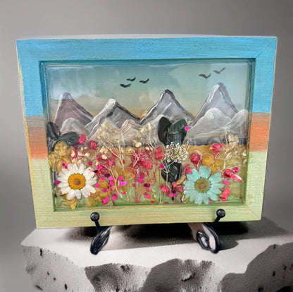 3D Mountain Landscape with Real Dried Flowers
