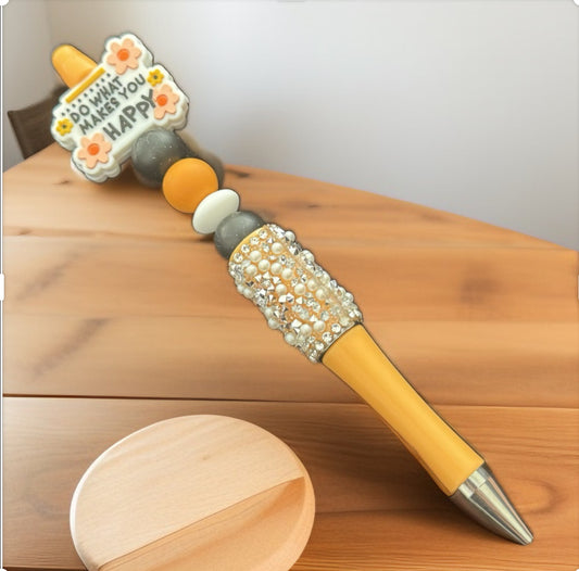 Hand Beaded Pen-Yellow