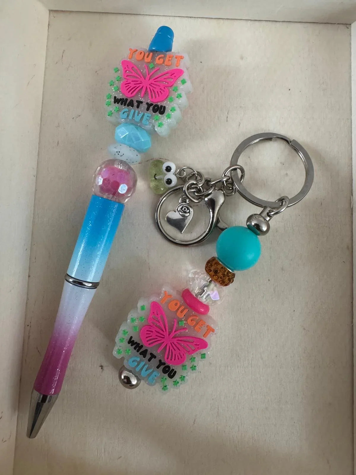 Colorful Beaded Pen & Keychain Gift Sets