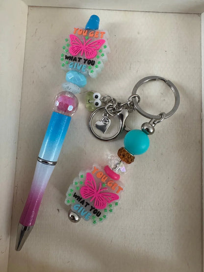 Colorful Beaded Pen & Keychain Gift Sets