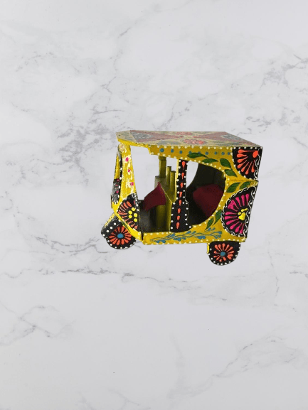 Handmade Miniature Yellow Rickshaw | Pakistani Truck Art Decor Piece - GalaxyArtWork