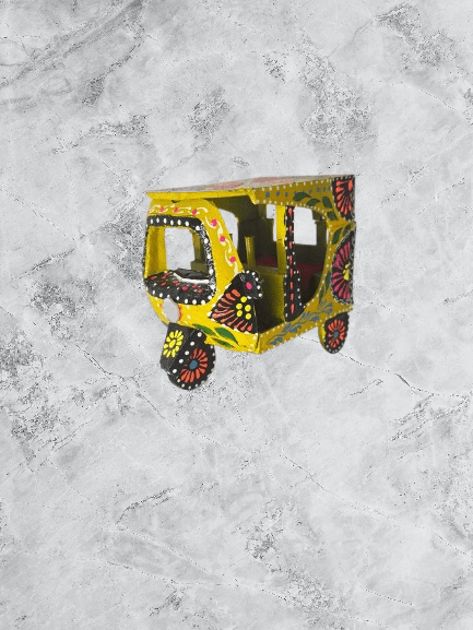 Handmade Miniature Yellow Rickshaw | Pakistani Truck Art Decor Piece - GalaxyArtWork