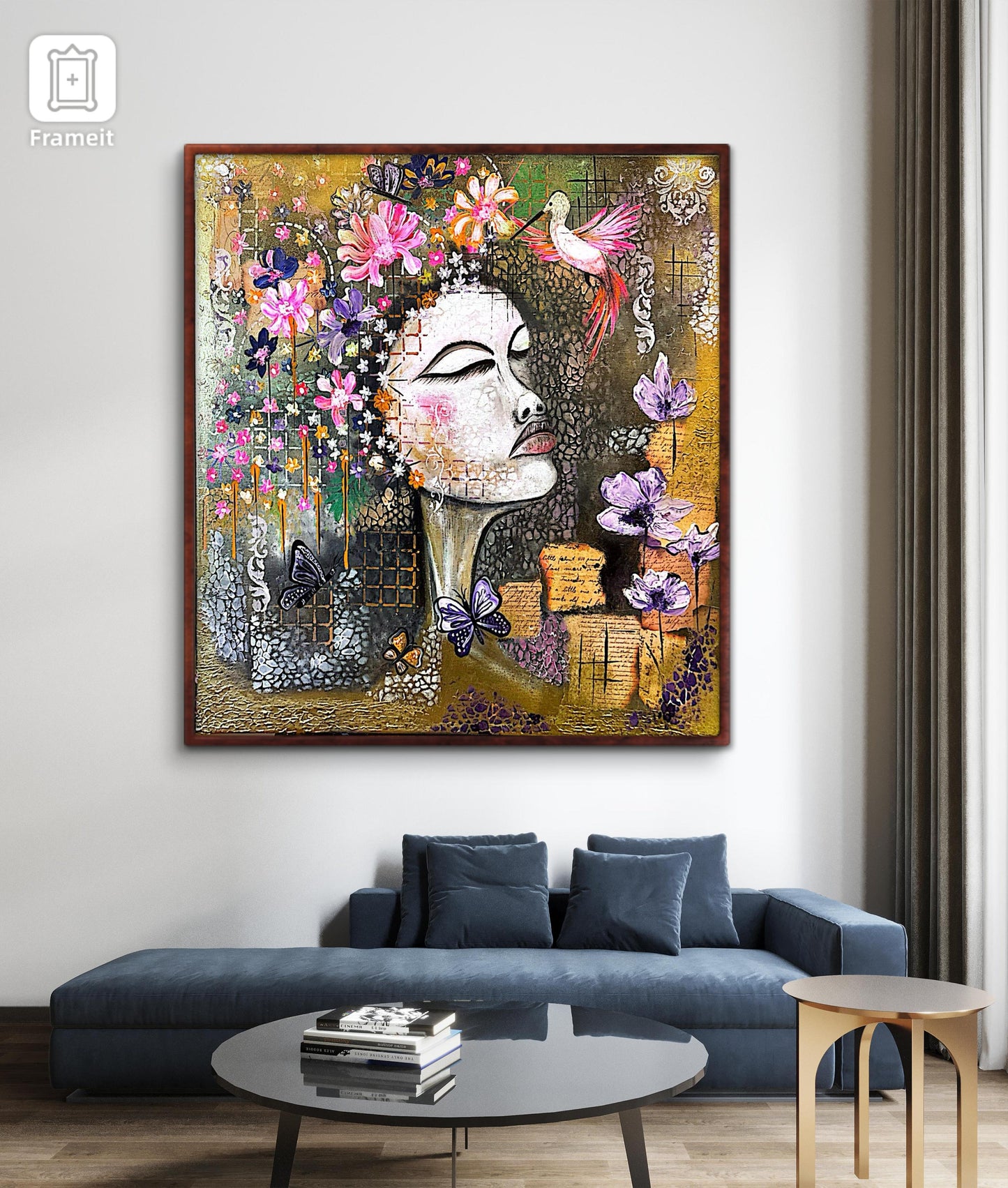 Soul in Full Bloom – 24x24 Inch Acrylic Textured Floral Portrait Art (Unframed) ( Original )mix media art 
