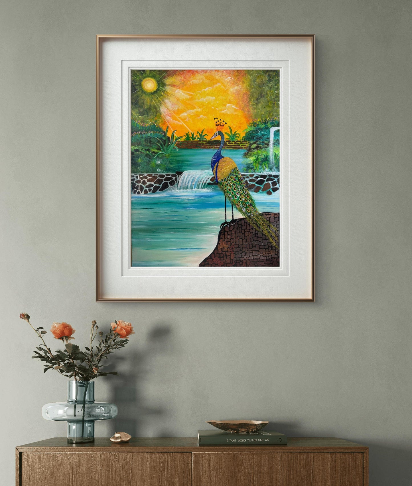 majestic-peacock-by-the-waterfall-nature-s-vibrant-elegance-unframed-print