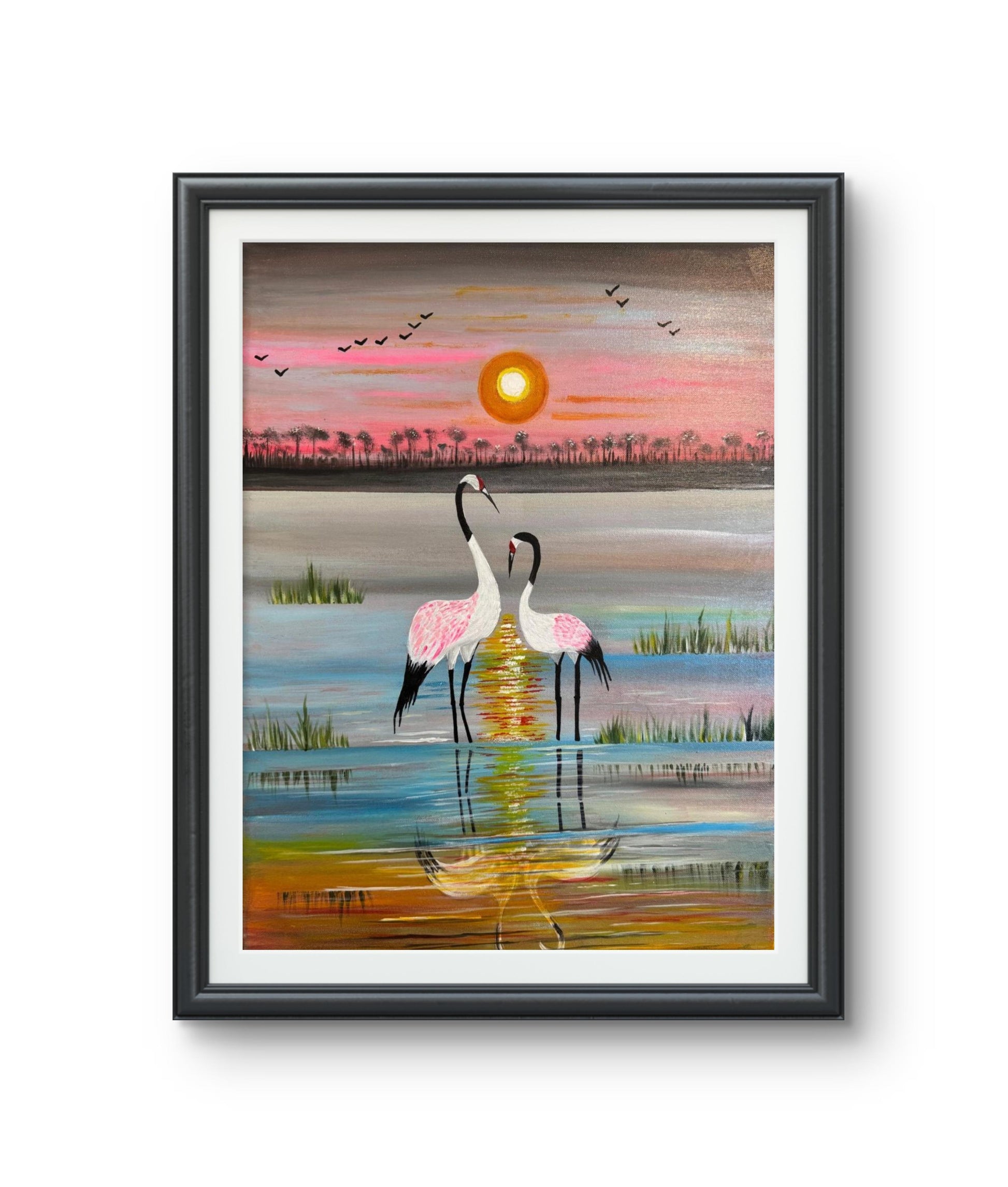romantic-flamingos-at-sunset-reflection-of-love-unframed-print