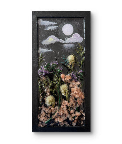 moonlit-floral-dreams-handmade-wood-panel-with-resin-art-acrylic-painting-dried-flower-wall-decor-mixed-media-nature-art