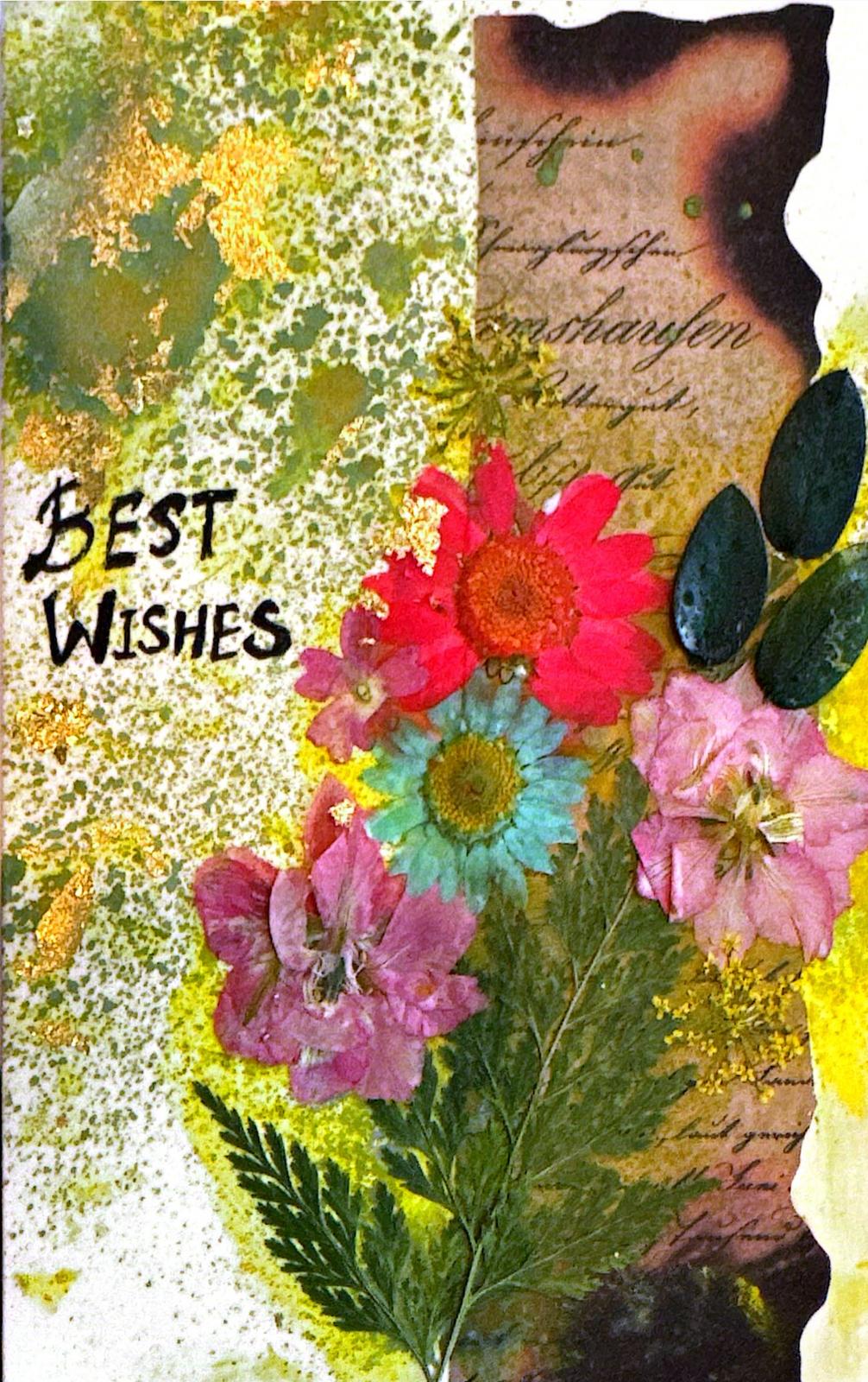 Greeting card with floral design and 'Best Wishes' text on a textured background