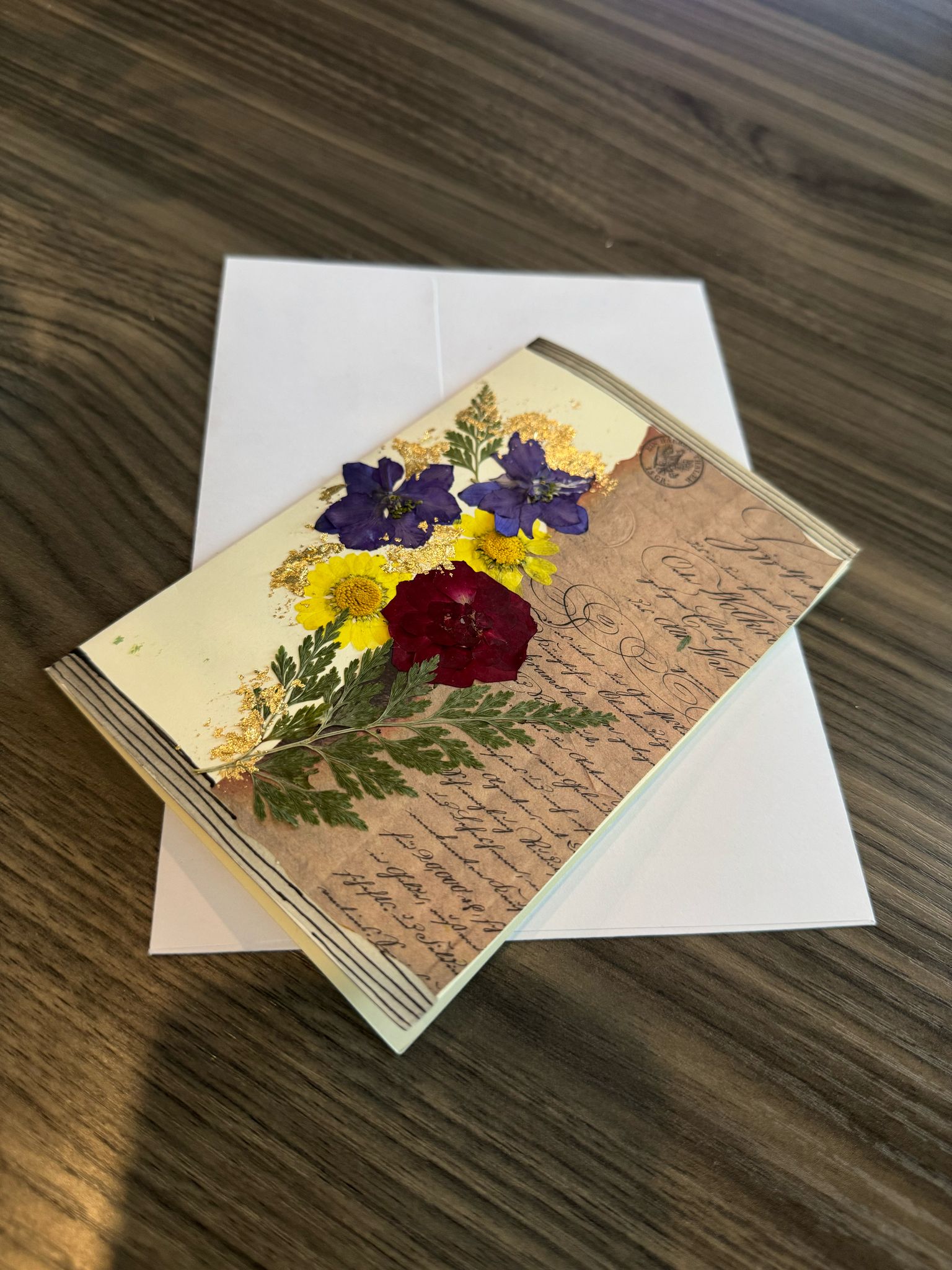 Greeting card with heart design and text .