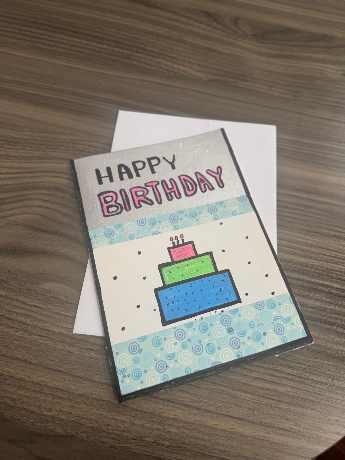Birthday card with a cake illustration 