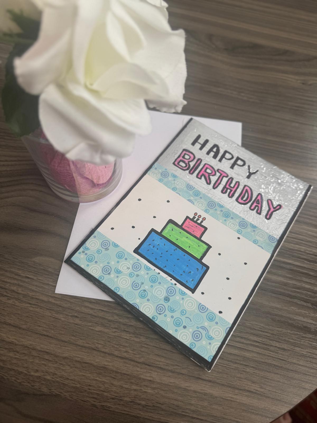 Birthday card with a cake illustration 