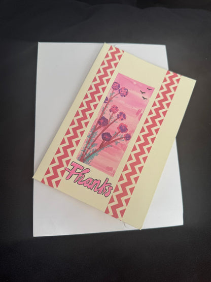 Handmade card with floral design and 'Thanks' text .