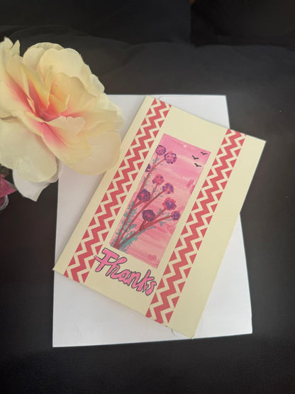 Greeting card with floral design and 'Thanks' text .