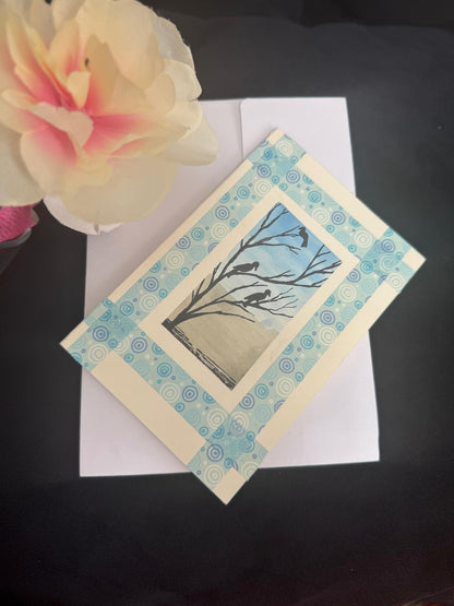 Greeting card with nature-themed design 