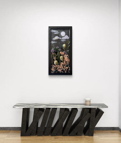 moonlit-floral-dreams-handmade-wood-panel-with-resin-art-acrylic-painting-dried-flower-wall-decor-mixed-media-nature-art