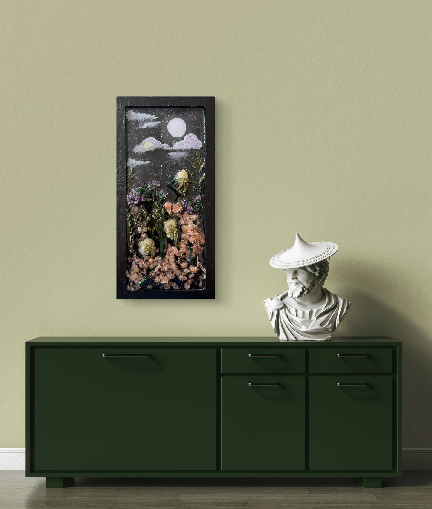 moonlit-floral-dreams-handmade-wood-panel-with-resin-art-acrylic-painting-dried-flower-wall-decor-mixed-media-nature-art