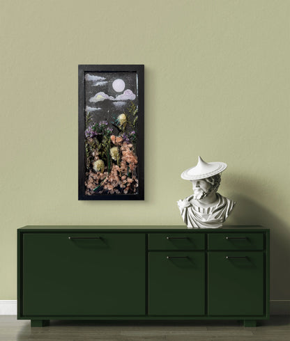 moonlit-floral-dreams-handmade-wood-panel-with-resin-art-acrylic-painting-dried-flower-wall-decor-mixed-media-nature-art