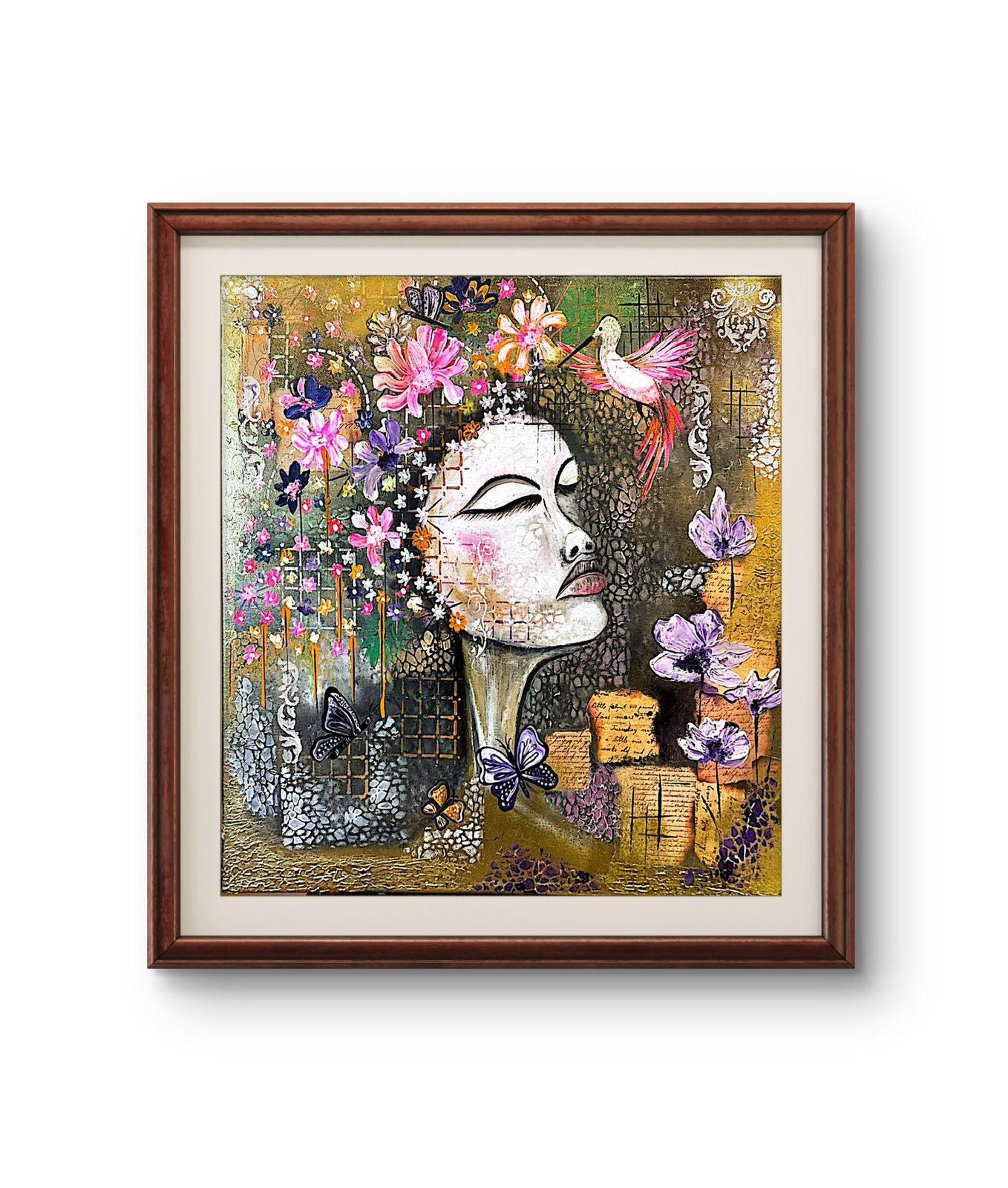Soul in Full Bloom – 24x24 Inch Acrylic Textured Floral Portrait Art (Unframed) ( Original )