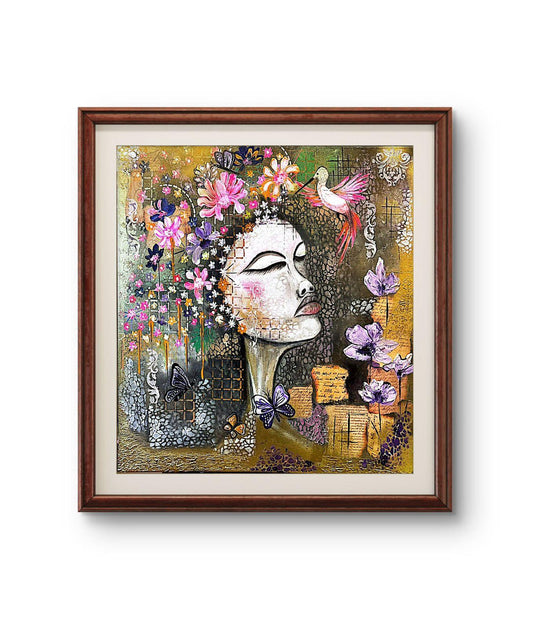 Soul in Full Bloom – 24x24 Inch Acrylic Textured Floral Portrait Art (Unframed) ( Original )